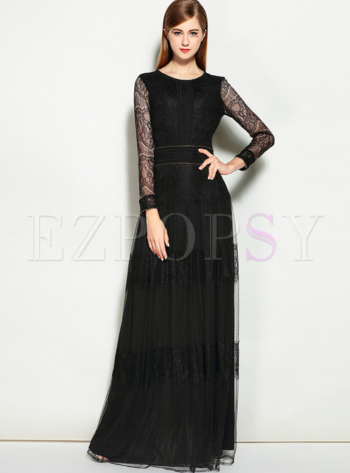 black lace maxi dress with sleeves