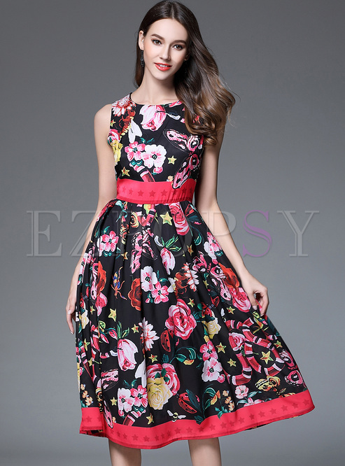 Dresses | Skater Dresses | Street Floral Print Sleeveless Skater Dress