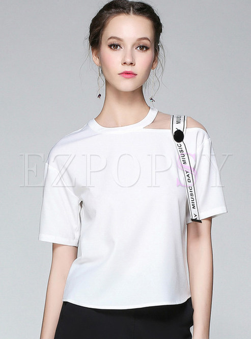 White Stitching Asymmetry Short Sleeve T-shirt