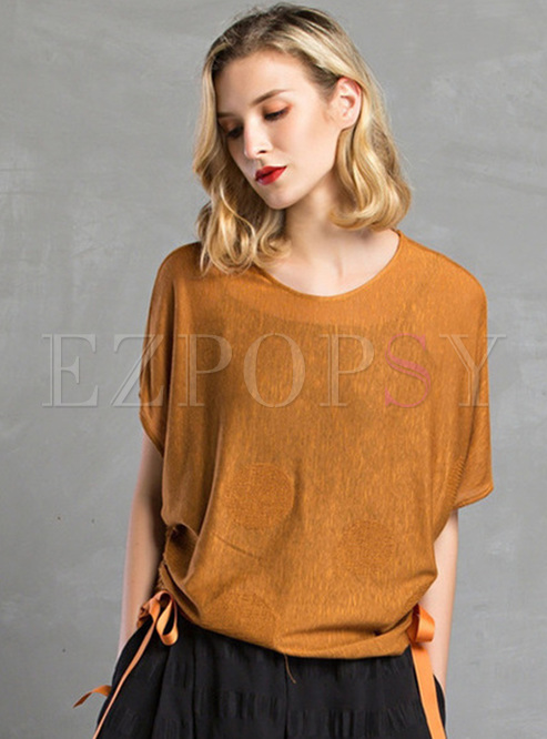 Casual Tied Perspective Knitted T-shirt