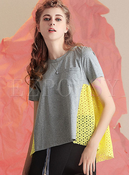 Stitching Hit Color Short Sleeve T-shirt