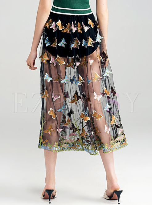 Skirts | Skirts | Sexy Butterfly Embroidery Perspective Skirt