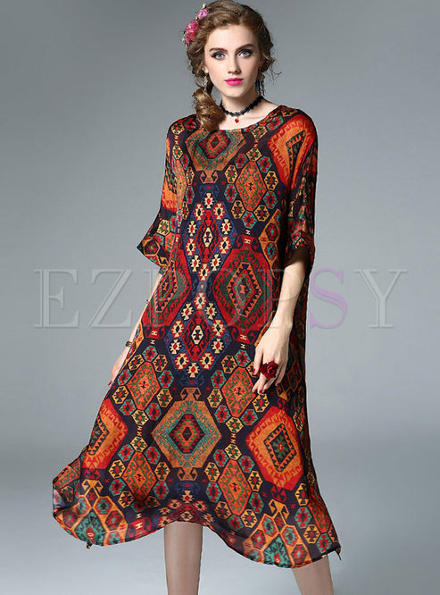 Dresses | Shift Dresses | Ethnic Chiffon Loose Print Shift Dress