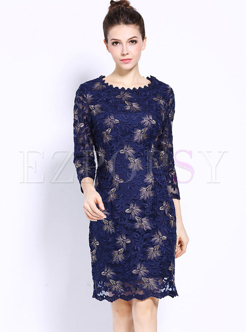 Vintage Lace Embroidered Slim Bodycon Dress
