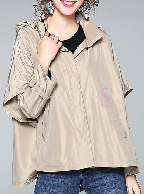 Brief Pure Color Loose Hooded Long Sleeve Coat 