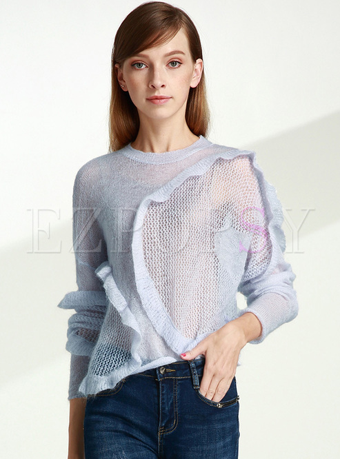 Sexy Perspective Asymmetric Patch Sweater