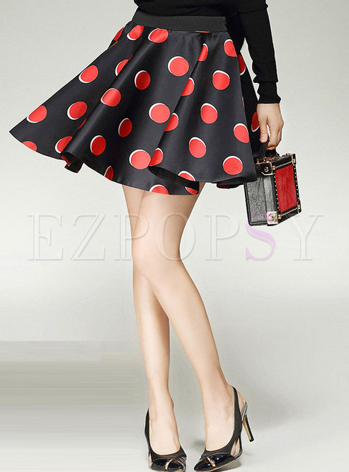 Casual Polka Dot High Waist Slim A-line Skirt 