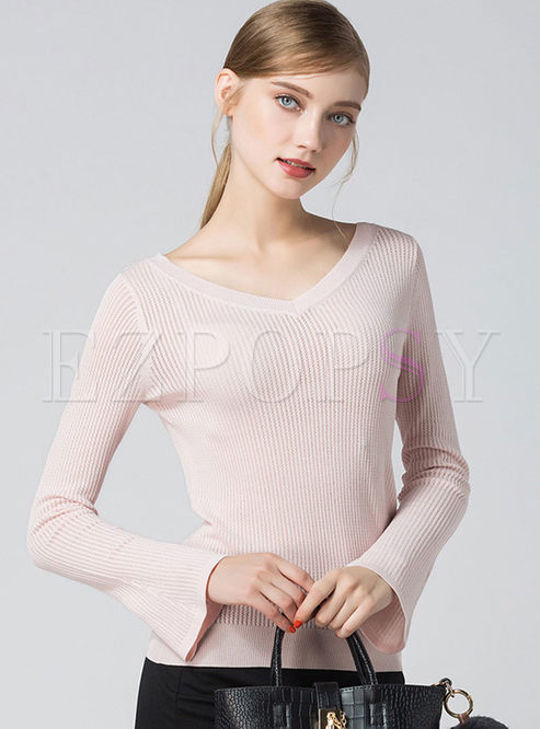 Hollow Out See Through Flare Sleeve Sweater