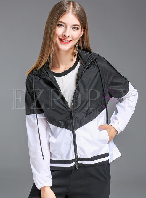 Casual Monochrome Tied Hooded Straight Coat