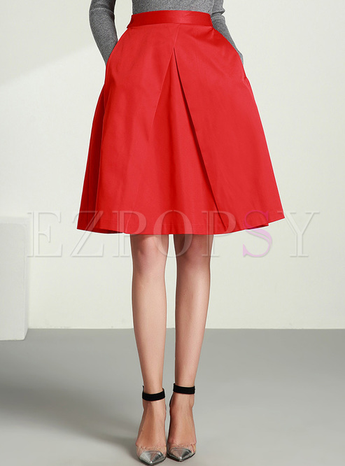 Red High Waist Big Hem Skirt