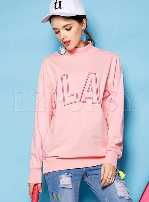 Pink Letter Pattern Loose Sweatshirt