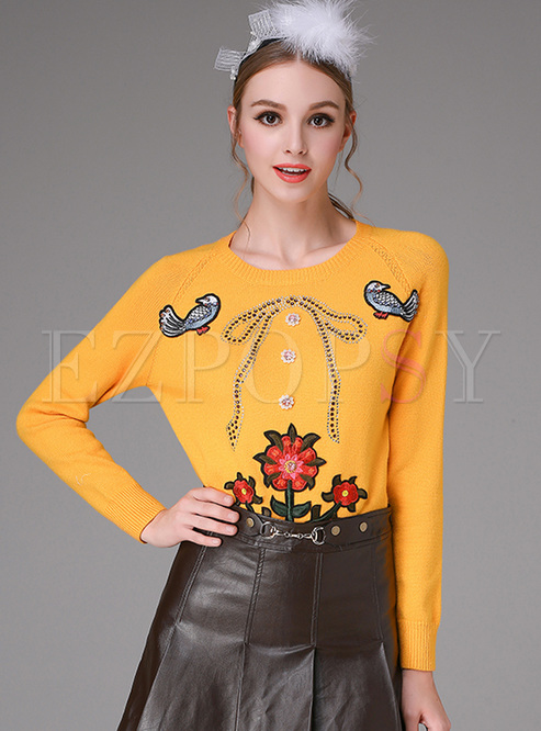 Elegant Embroidery Color-blocked Sweater