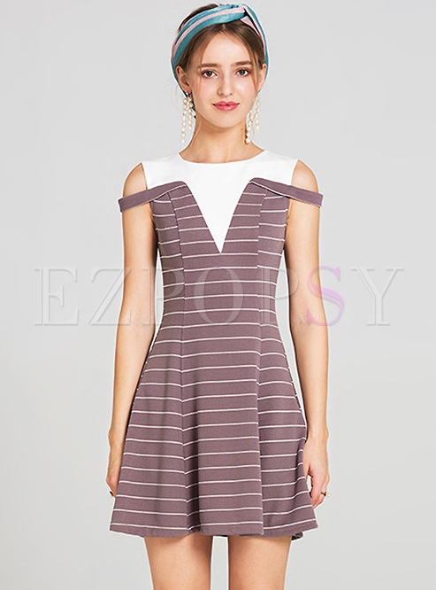 Street Striped Color-blocked A-line Dress