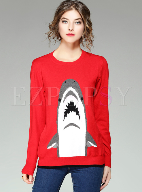 Tops | Sweaters | Cute Shark Pattern Straight Sweater