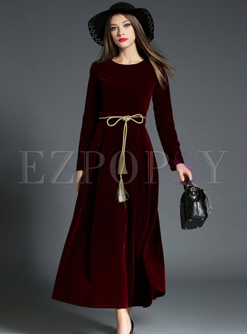 Dresses | Maxi Dresses | Elegant Belted Long Sleeve Maxi Dress
