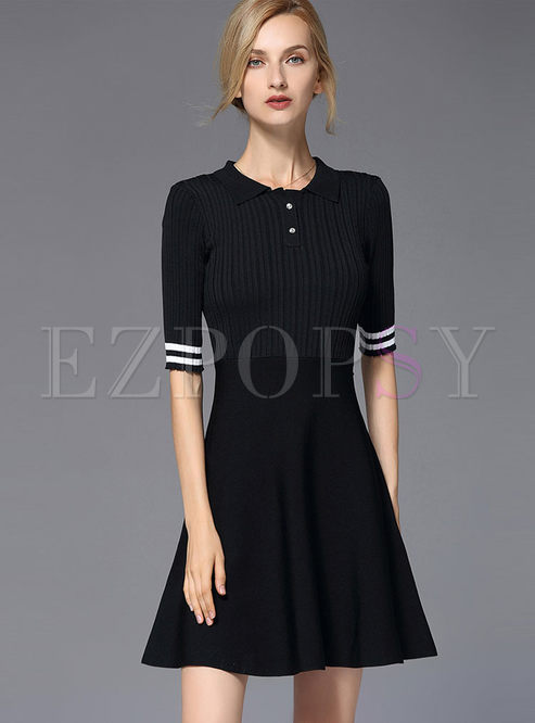 Brief Half Sleeve A-line Knitted Dress