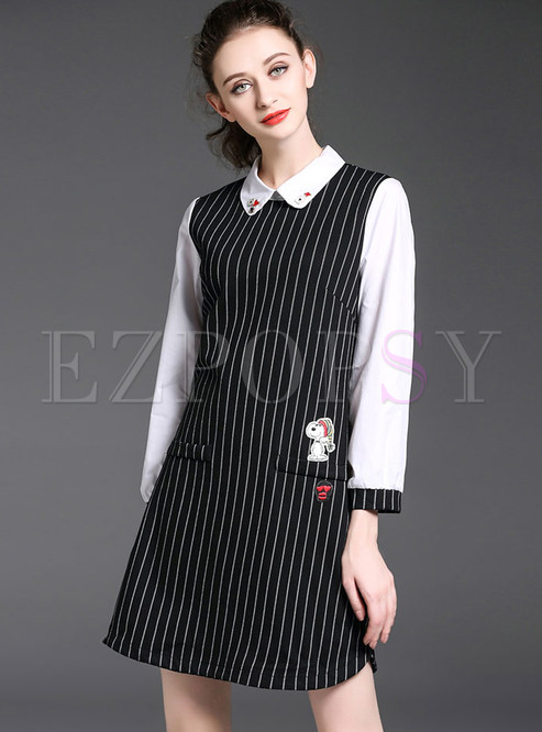 Causal Striated Patchwork Shift Dress 