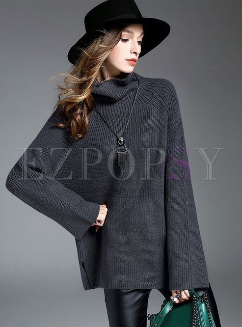 Brief Turtle Neck Long Sleeve Knitted Sweater