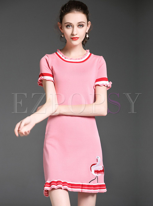 Cute Ruffled Pink Knitted Dress