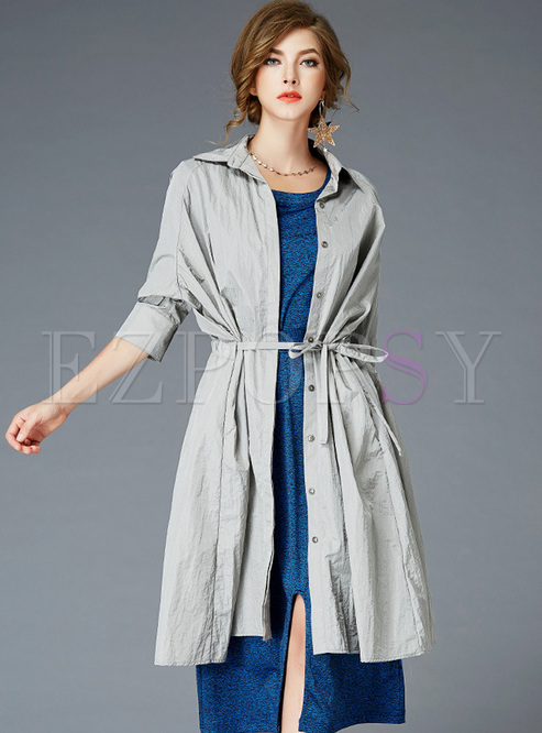 Chic Belted Lapel Single-breasted Trench Coat