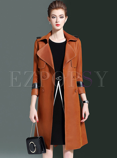 Elegant Double-breasted Lapel Trench Coat