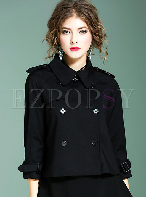 Black Double-breasted Turn Down Collar Coat