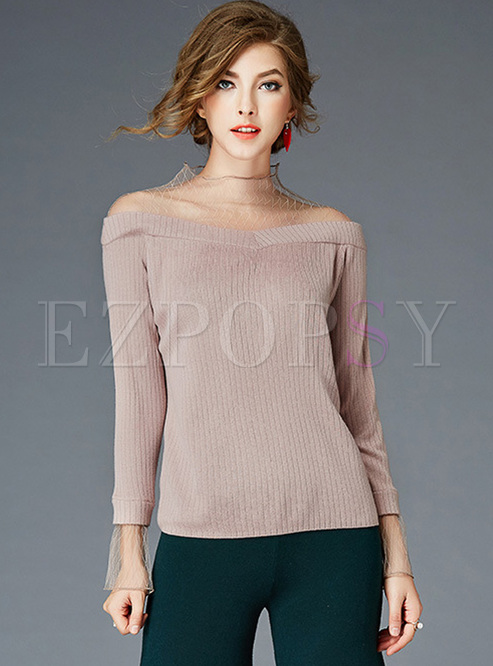 Elegant Mesh Patched Perspective Sweater