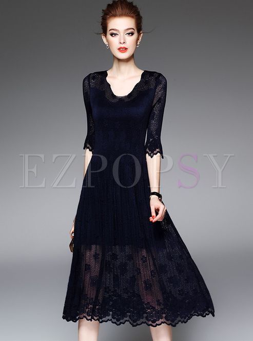 Elegant Embroidered Mesh A-line Dress