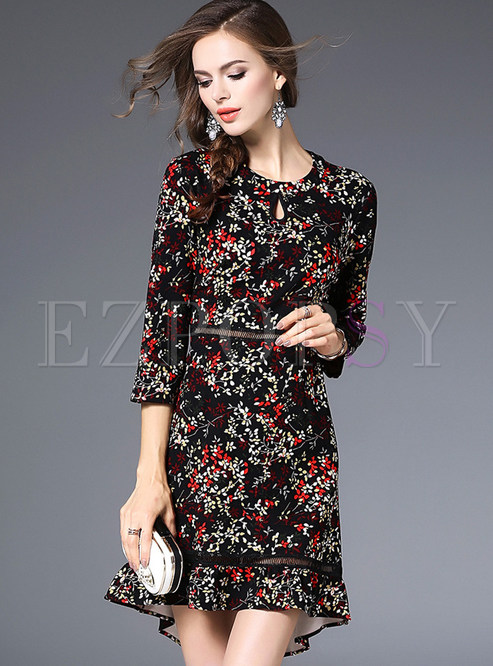 Fashion Floral Hollow Out Skater Dress