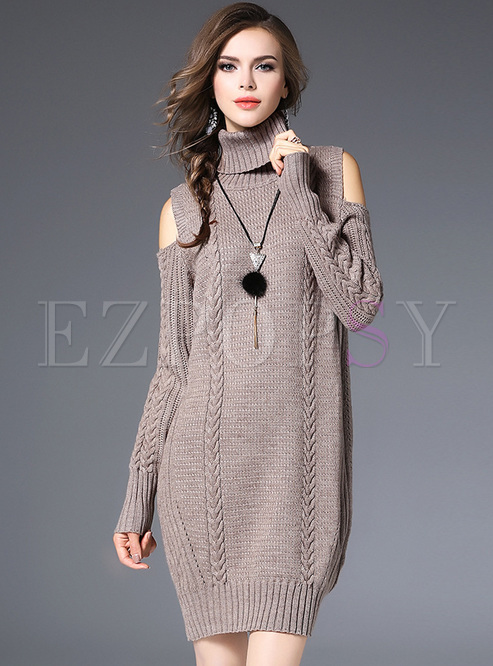 Sexy Off Shoulder High Neck Knitted Dress