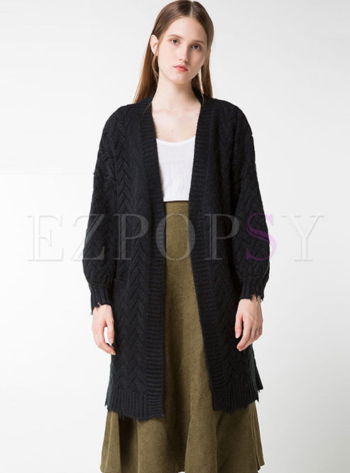 Causal Long Sleeve Pure Color Knitted Coat