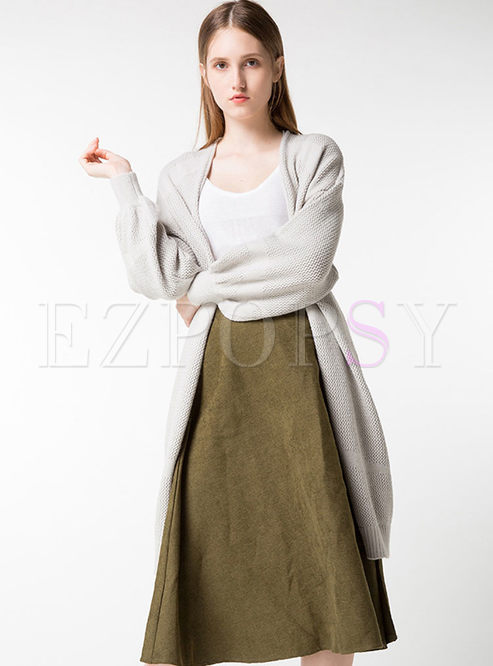 Stylish Loose Lantern Sleeve Knitted Coat