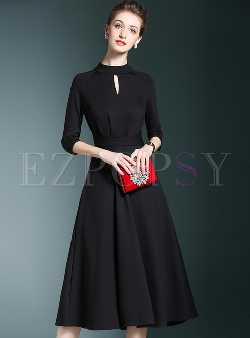 Dresses | Skater Dresses | Elegant Black High Waist A-line Dress