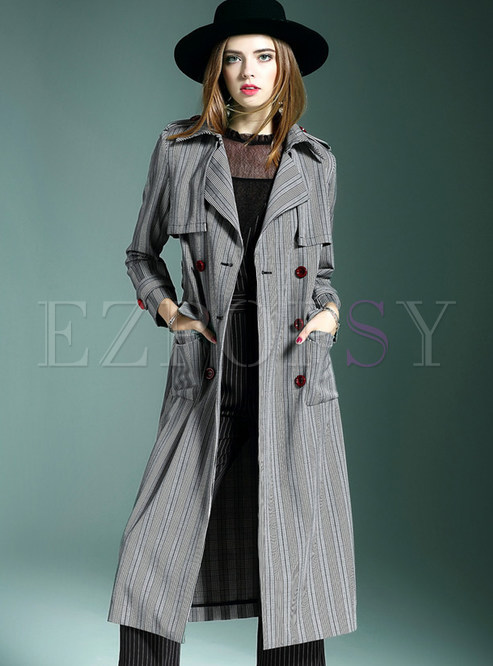 Casual Striped Belted Trench Coat