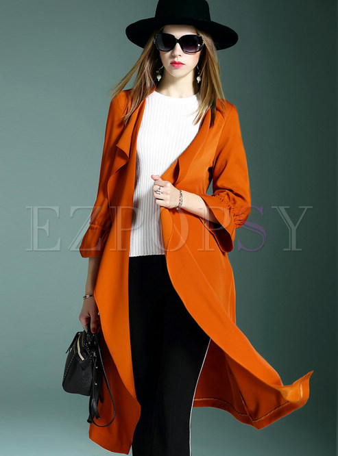 Brief Pure Color Three Quarters Sleeve Tie Trench Coat