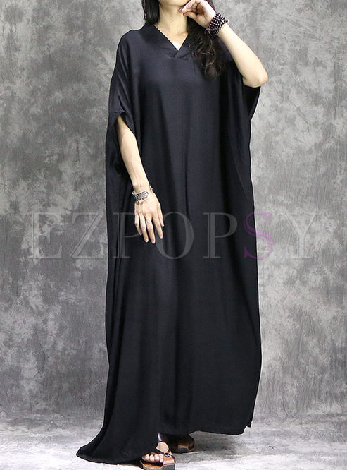 Chic Loose Batwing Sleeve V-neck Maxi Dress