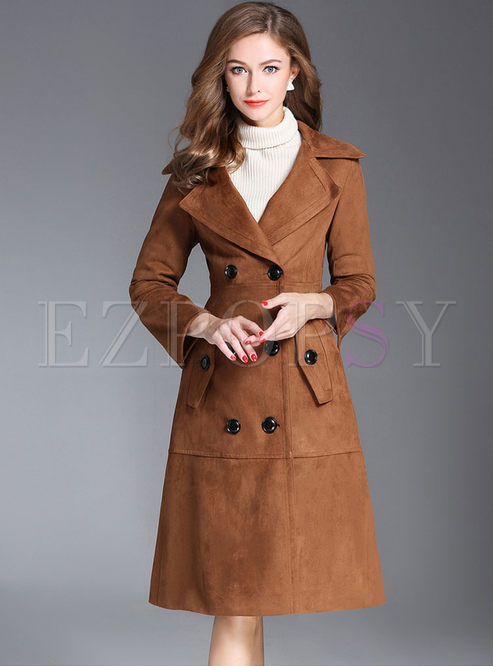 Street Double-breasted Turn Down Collar Trench Coat