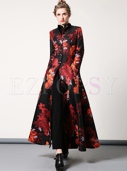 Chic Single-breasted Jacquard Trench Coat