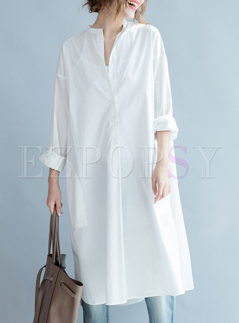 White Asymmetric Cotton Shift Dress