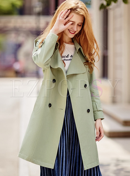 Casual Pure Color Tie Waist Trench Coat