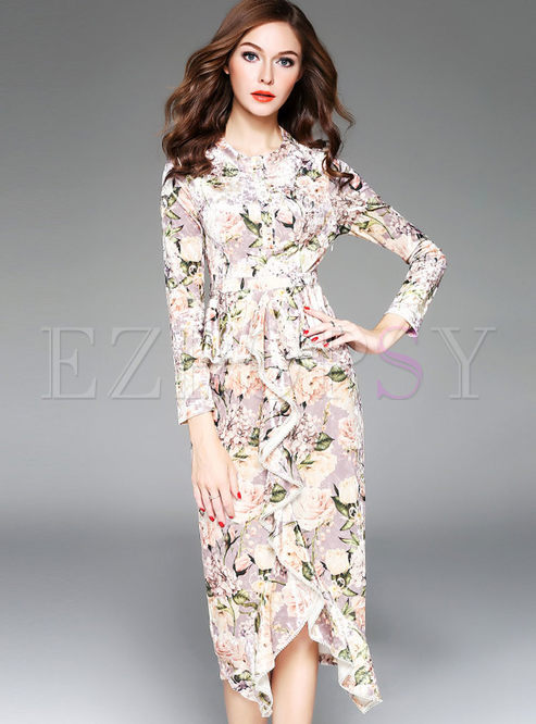 Size sleeve print floral dress long bodycon white size