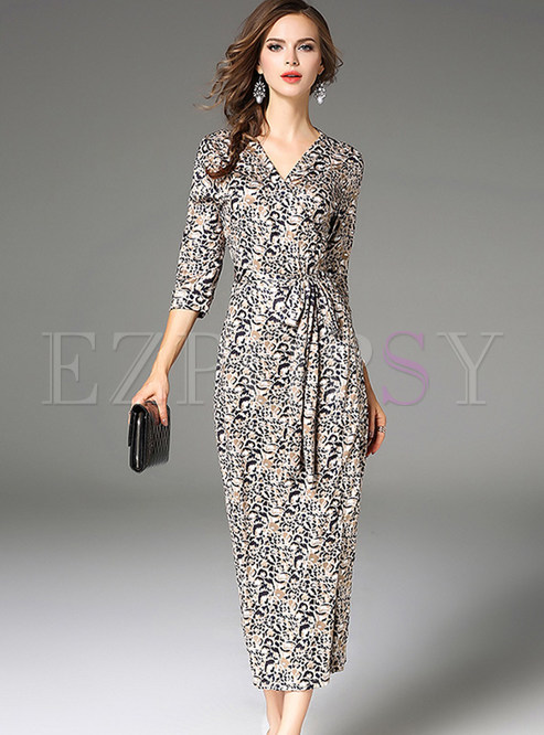 Fashion Leopard-print V-neck Maxi Dress