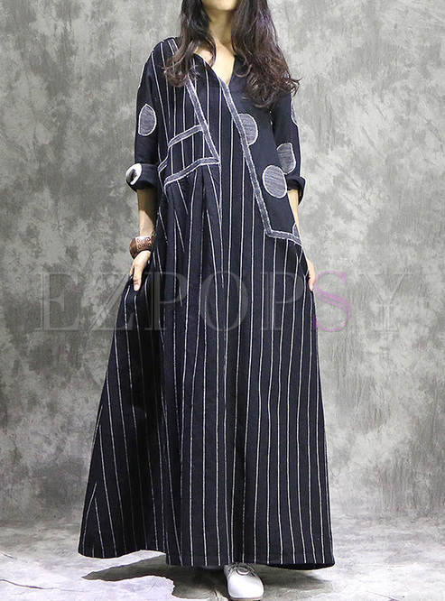 Casual Vertical Striped Print Maxi Dress