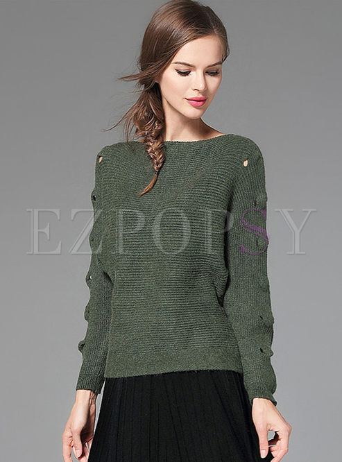 Stylish Slash Neck Long Sleeve Knitted Sweater