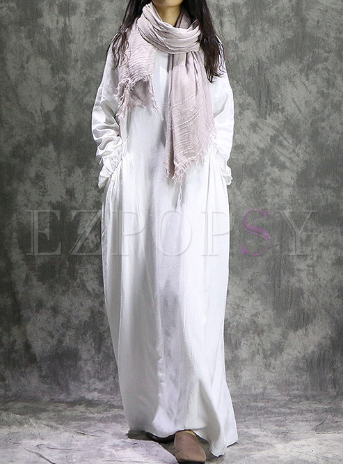 White Brief Asymmetric Long Sleeve Maxi Dress