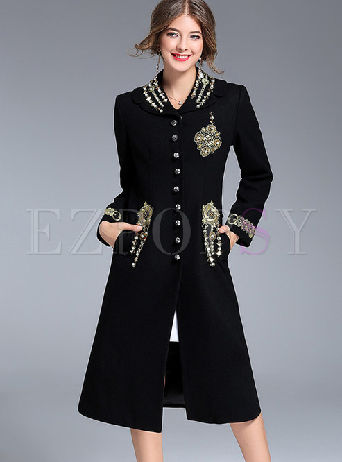 Chic Embellished Embroidery Single-breasted Coat