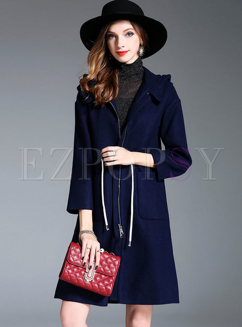 Causal Hooded Long Sleeve Straight Trench Coat