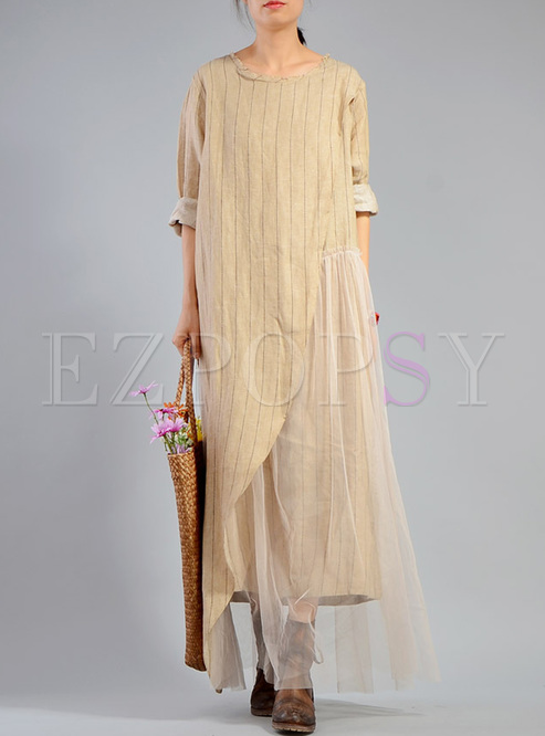 Casual Mesh Asymmetric Patched Maxi Dress