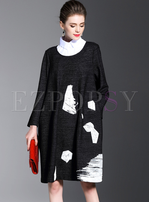 Oversized Monochrome Color-blocked Knitted Dress