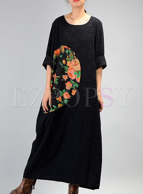 Black Stylish Patchwork Print Maxi Dress